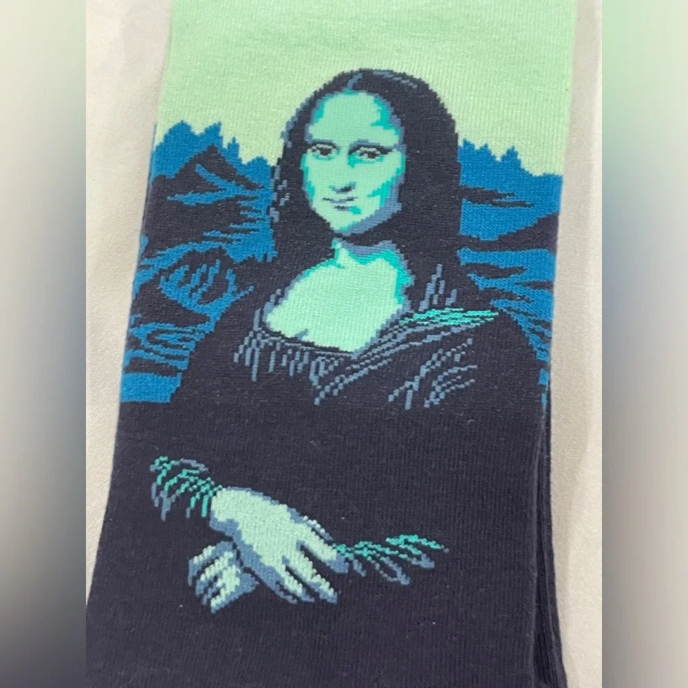 Hot Sox Mona Lisa‎ Artist Series Socks Mint Green Mens 10-13 Cotton Nylon Blend